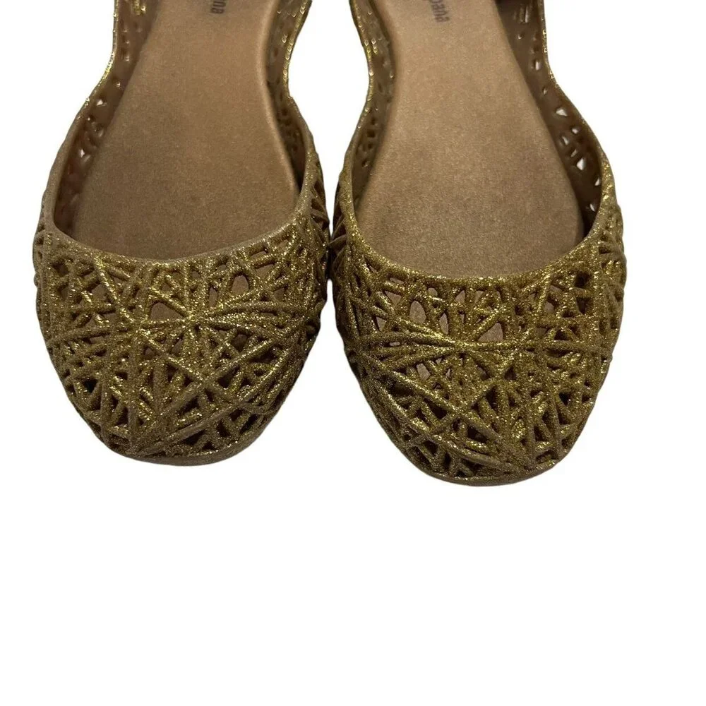 Mel Dreamed By Melissa + Campana Sz 2 Gold Glitter Zig Zag Flats